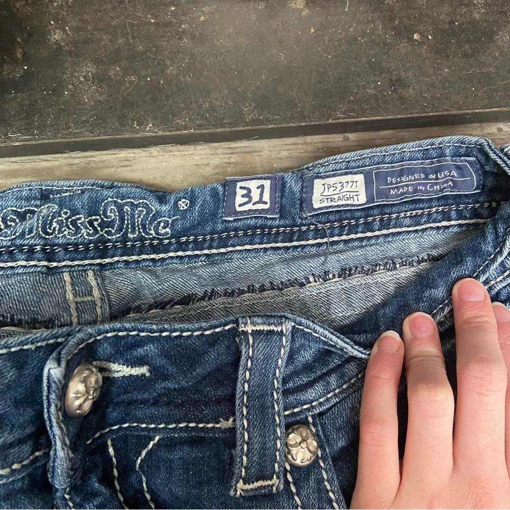 Miss Me Dark Blue Straight Leg Jeans Dark wash Jewled Distressed - Picture 2 of 9